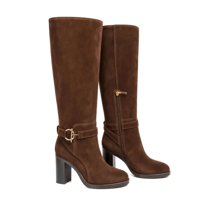 Bottes Femme Daim Marron à Talon Mors Doré - L’Atelier de la Botte