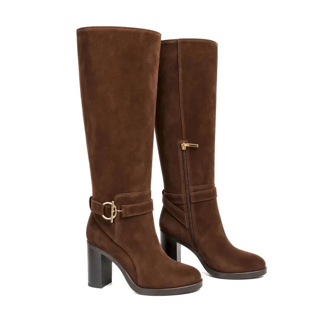 Bottes Femme Daim Marron à Talon Mors Doré - L’Atelier de la Botte