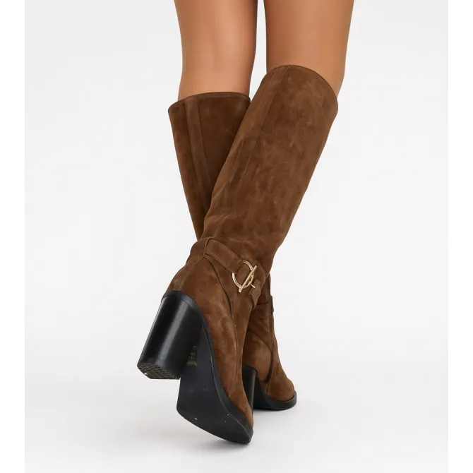 Bottes Femme Daim Marron à Talon Mors Doré - L’Atelier de la Botte