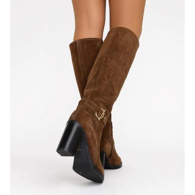 Bottes Femme Daim Marron à Talon Mors Doré - L’Atelier de la Botte