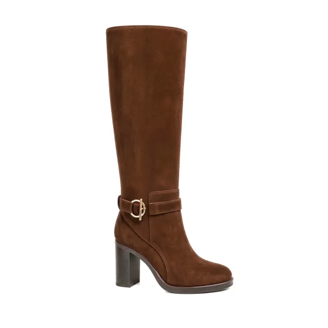 Bottes Femme Daim Marron à Talon Mors Doré - L’Atelier de la Botte