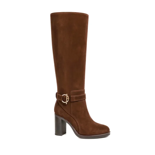 Bottes Femme Daim Marron à Talon Mors Doré - L’Atelier de la Botte