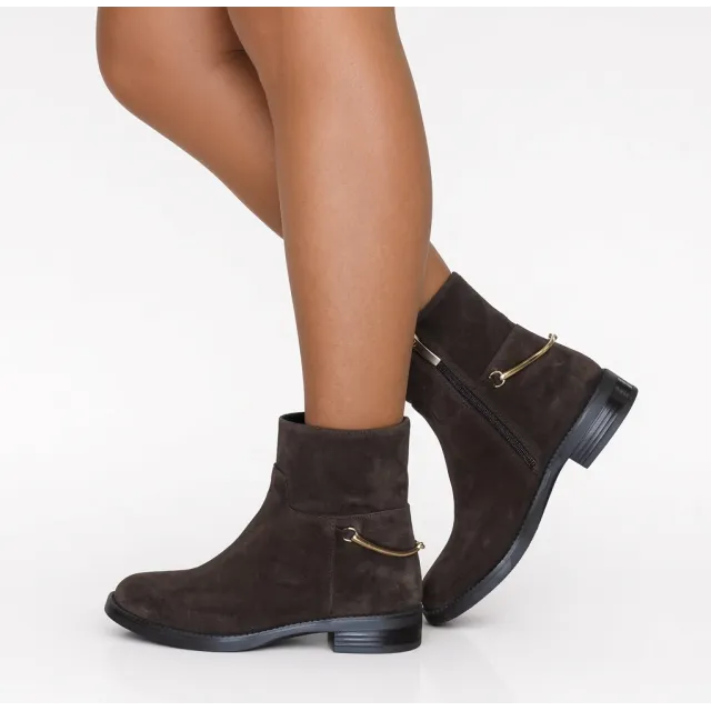 Bottines femme daim marron boucle arrière  - Bottines femme artisanales