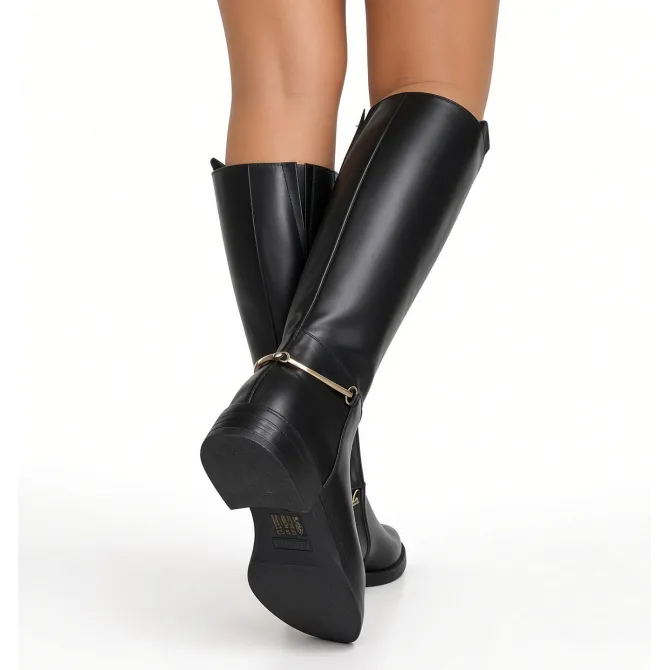 Bottes Femme Cuir Noir avec Boucle Dorée - L’Atelier de la Botte