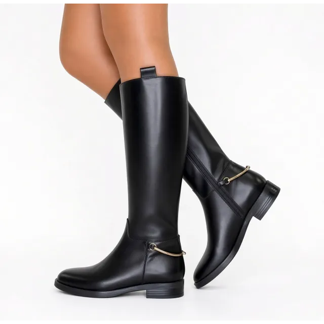 Bottes Femme Cuir Noir avec Boucle Dorée - L’Atelier de la Botte
