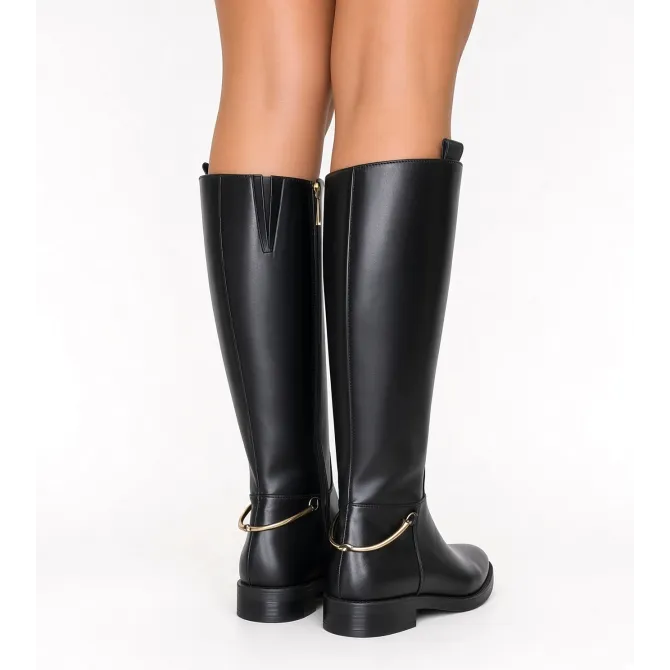 Bottes Femme Cuir Noir avec Boucle Dorée - L’Atelier de la Botte