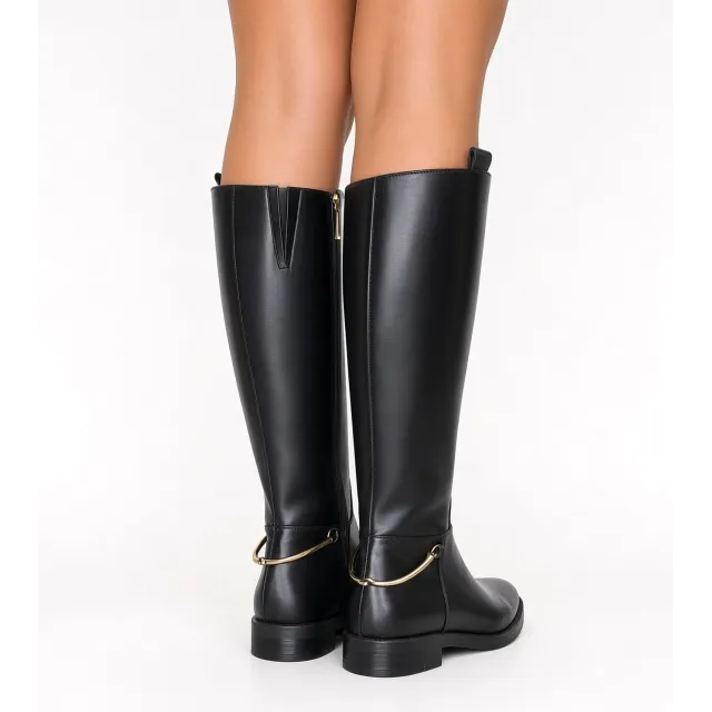 Bottes Femme Cuir Noir avec Boucle Dorée - L’Atelier de la Botte