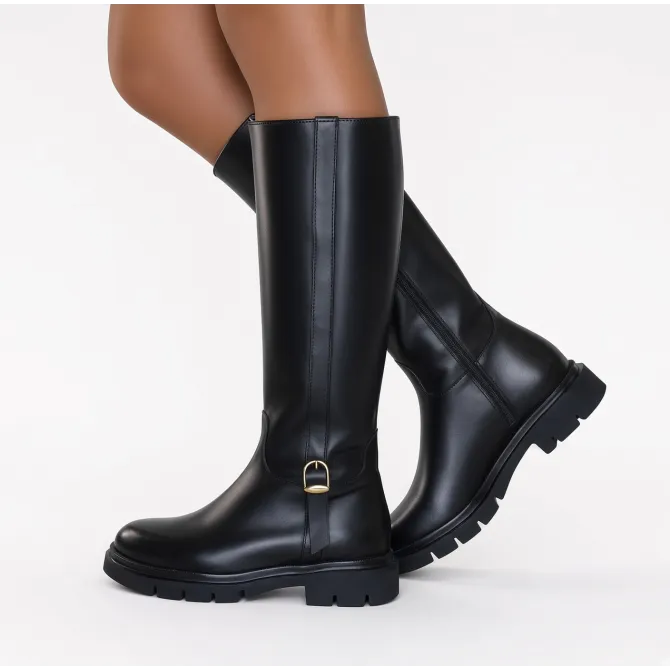 Bottes Femme Cuir Noir Crantées - Fabrication Italienne - L’Atelier de la Botte