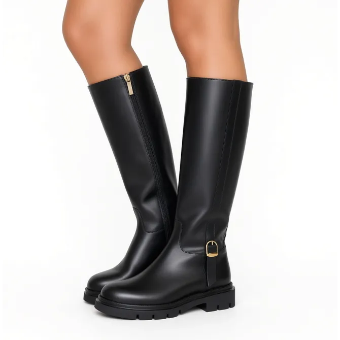 Bottes Femme Cuir Noir Crantées - Fabrication Italienne - L’Atelier de la Botte