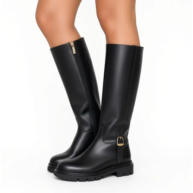 Bottes Femme Cuir Noir Crantées - Fabrication Italienne - L’Atelier de la Botte