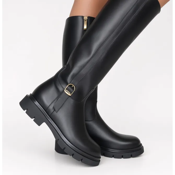 Bottes Femme Cuir Noir Crantées - Fabrication Italienne - L’Atelier de la Botte