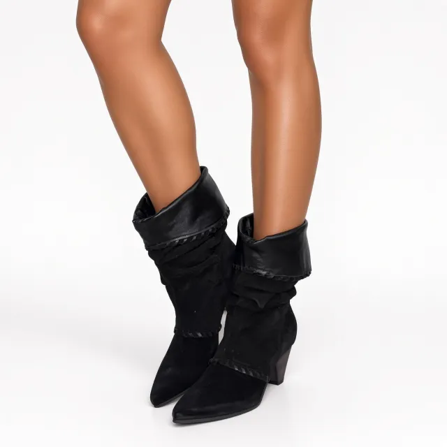 Boots Femme Daim Noir & Cuir - Bottines Artisanales Italiennes - L'atelier de la botte