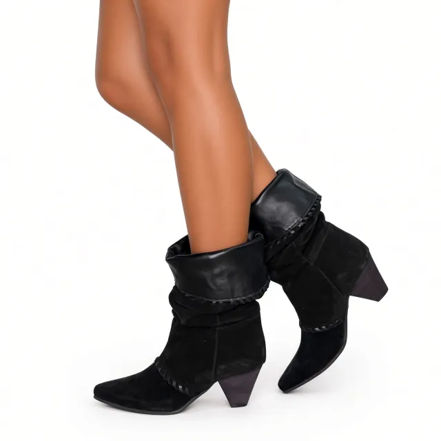 Boots Femme Daim Noir & Cuir - Bottines Artisanales Italiennes - L'atelier de la botte