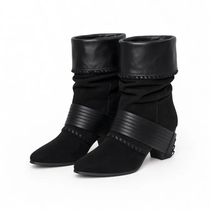 Boots Femme Daim Noir & Cuir - Bottines Artisanales Italiennes - L'atelier de la botte