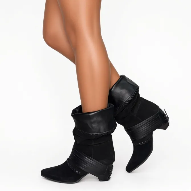 Boots Femme Daim Noir & Cuir - Bottines Artisanales Italiennes - L'atelier de la botte