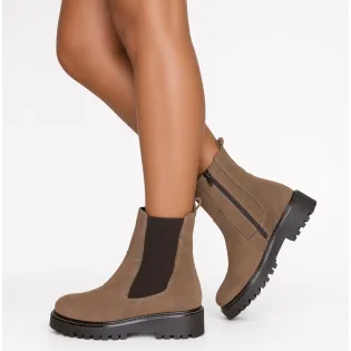 Bottines femme daim taupe semelle crantée