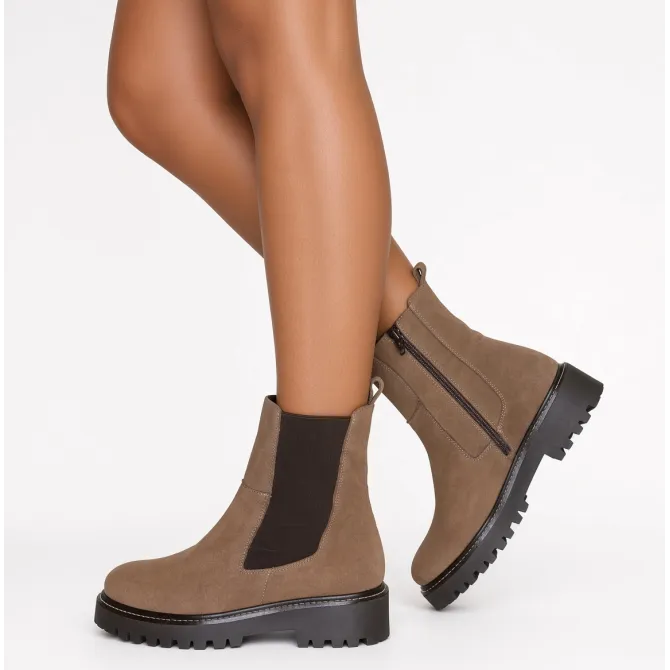 Bottines Femme Daim Taupe Semelle Crantée - L'atelier de la botte
