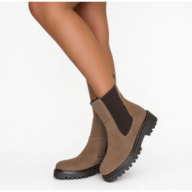 Bottines Femme Daim Taupe Semelle Crantée - L'atelier de la botte
