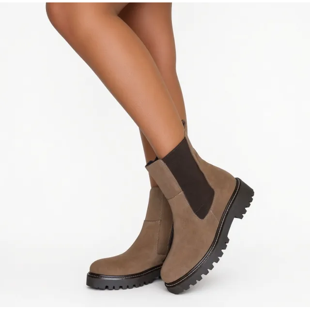 Bottines Femme Daim Taupe Semelle Crantée - L'atelier de la botte