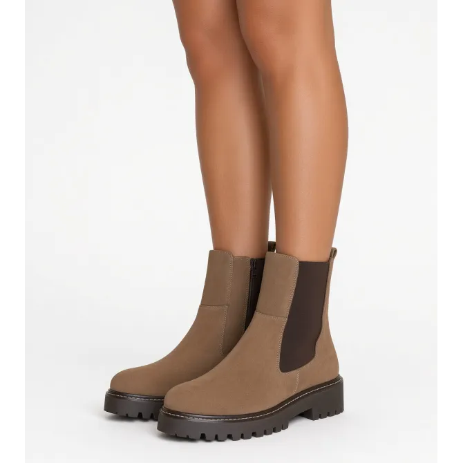 Bottines Femme Daim Taupe Semelle Crantée - L'atelier de la botte