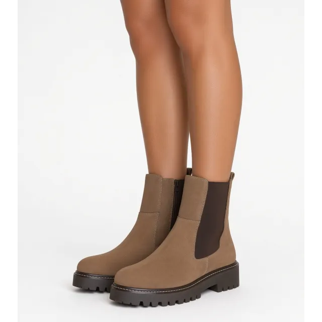 Bottines Femme Daim Taupe Semelle Crantée - L'atelier de la botte