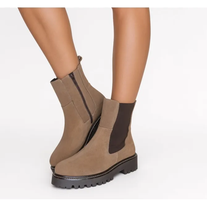Bottines Femme Daim Taupe Semelle Crantée - L'atelier de la botte