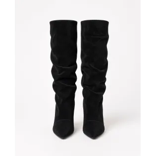 Bottes femme daim noir plissées - Fabrication Italienne - L'atelier de la botte