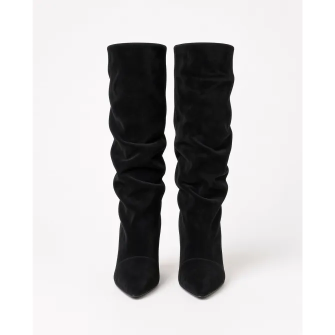Bottes femme daim noir plissées - Fabrication Italienne - L'atelier de la botte