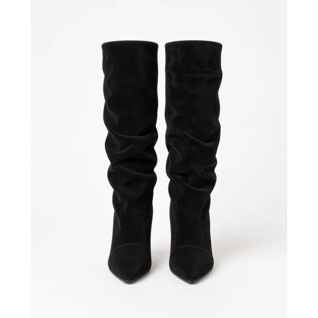 Bottes femme daim noir plissées - Fabrication Italienne - L'atelier de la botte