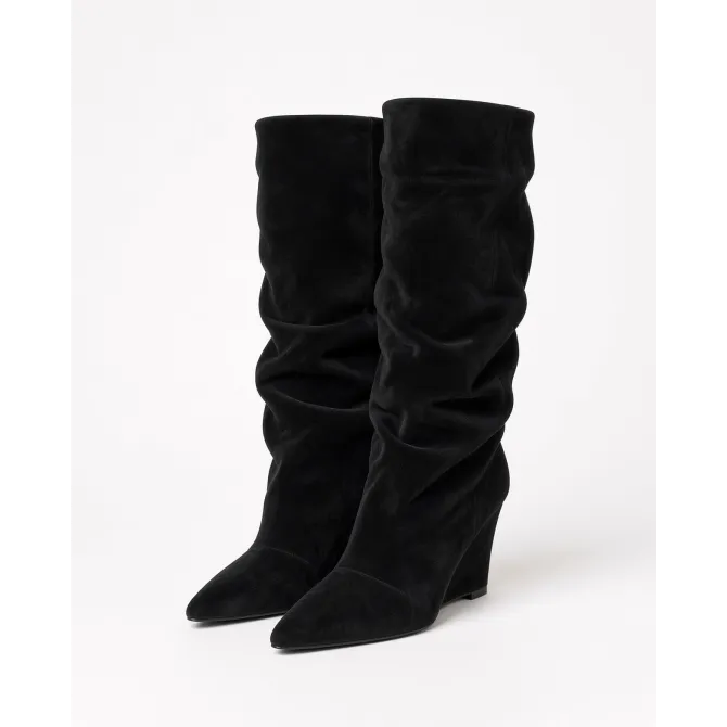 Bottes femme daim noir plissées - Fabrication Italienne - L'atelier de la botte
