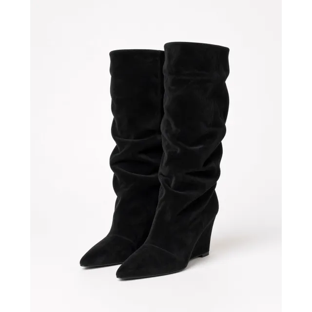 Bottes femme daim noir plissées - Fabrication Italienne - L'atelier de la botte