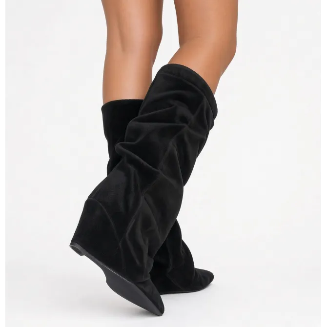 Bottes femme daim noir plissées - Fabrication Italienne - L'atelier de la botte