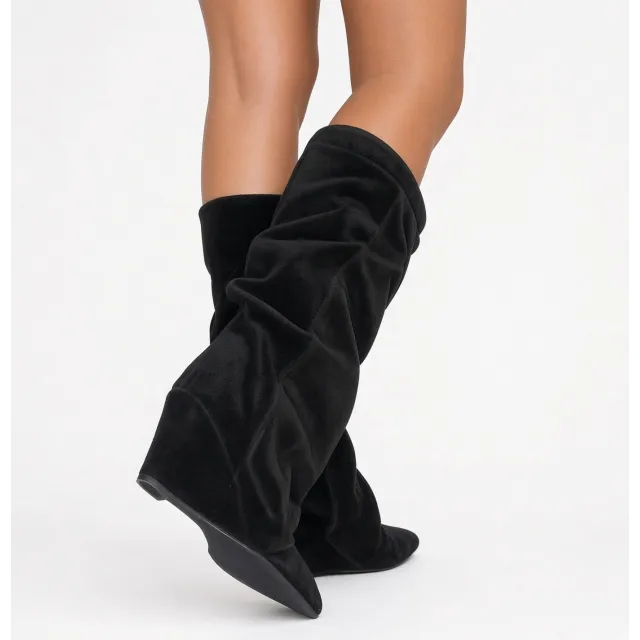 Bottes femme daim noir plissées - Fabrication Italienne - L'atelier de la botte