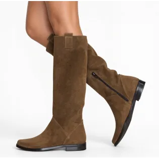 Bottes femme daim beige bout pointu- Bottes cavalières femme