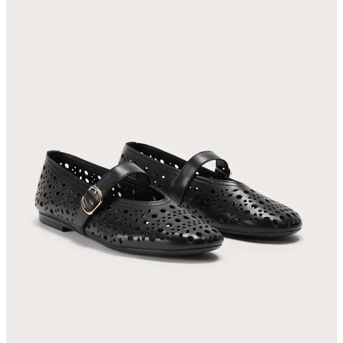 Ballerines cuir noir ajourées - Ballerines artisanales