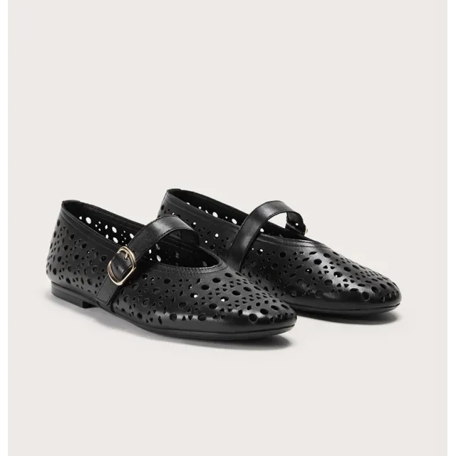 Ballerines cuir noir ajourées - Ballerines artisanales