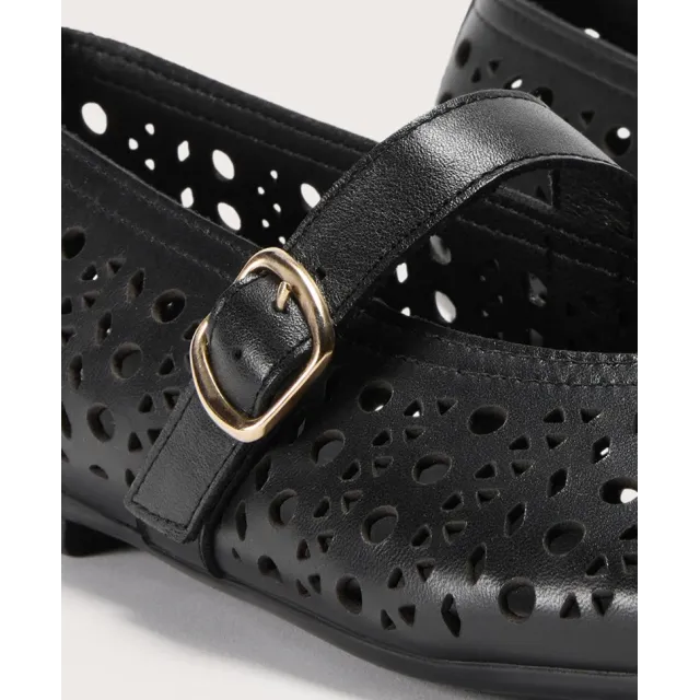 Ballerines cuir noir ajourées - Ballerines artisanales