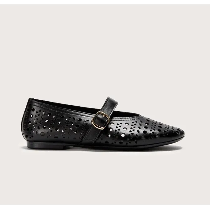 Ballerines cuir noir ajourées - Ballerines artisanales