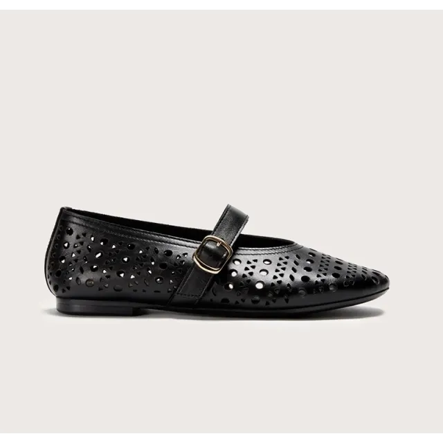 Ballerines cuir noir ajourées - Ballerines artisanales