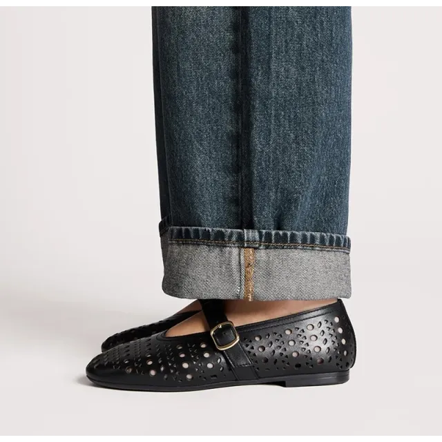 Ballerines cuir noir ajourées - Ballerines artisanales