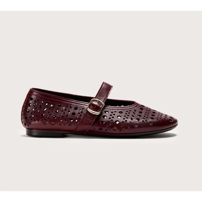 Ballerines ajourées cuir bordeaux lanière - Ballerines artisanales