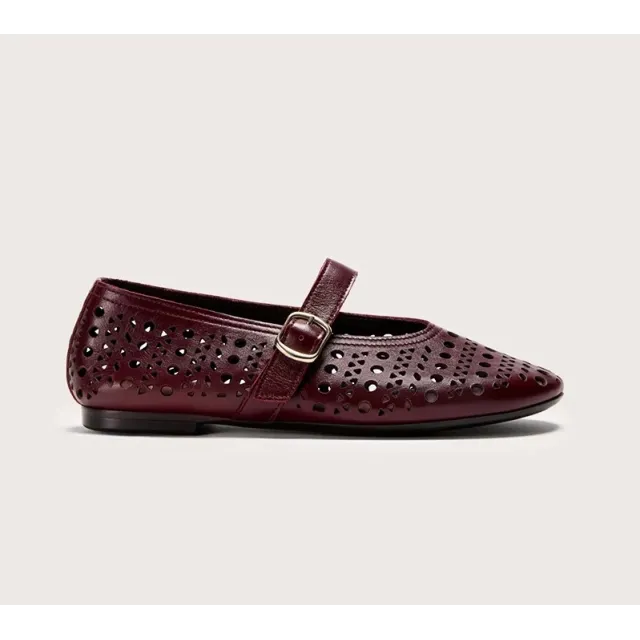 Ballerines ajourées cuir bordeaux lanière - Ballerines artisanales