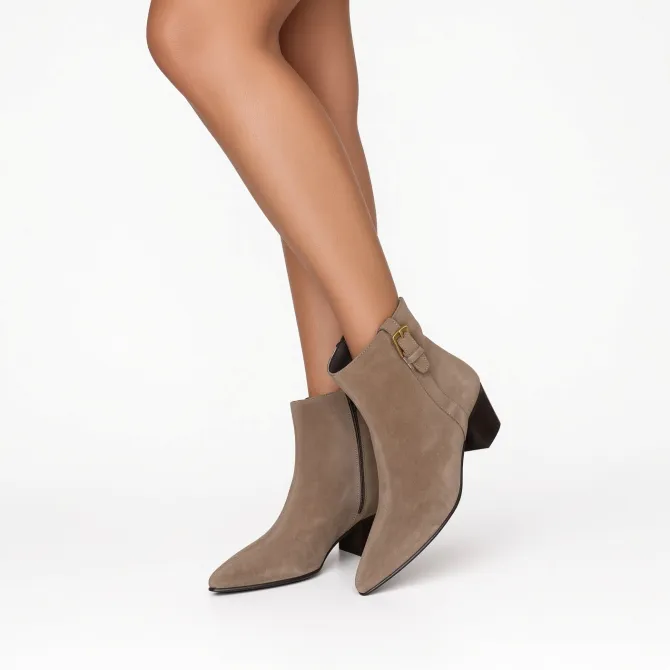 Bottines femme daim taupe à talon - Boots artisanales femme