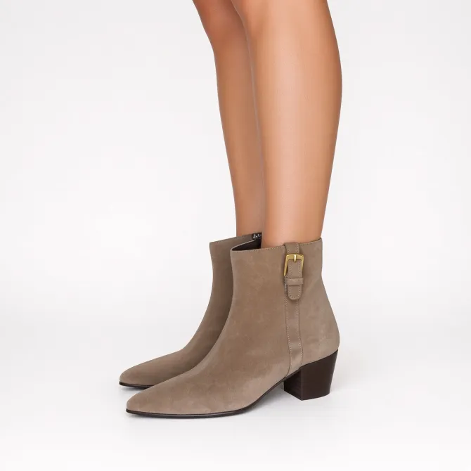 Bottines femme daim taupe à talon - Boots artisanales femme