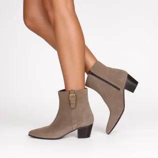 Bottines femme daim taupe à talon - Boots artisanales femme