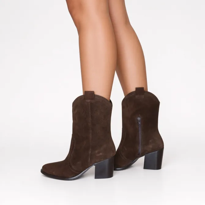 Bottines cowboy femme daim marron - Boots artisanales femme