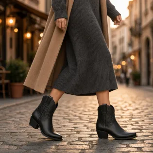 Santiag femme courte cuir noir - Boots cowboy artisanales