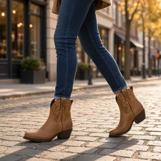 Bottines cowboy camel femme - Boots femme artisanales