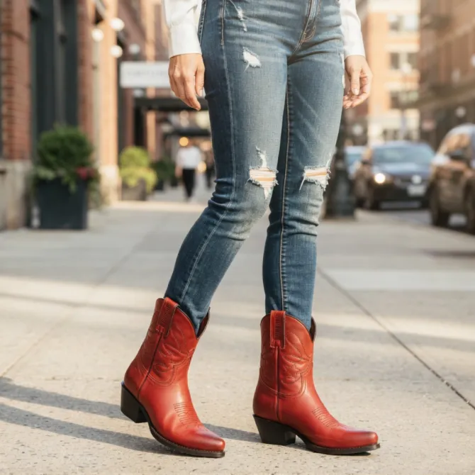 Boots santiag rouge femme - Bottines cowboy artisanales