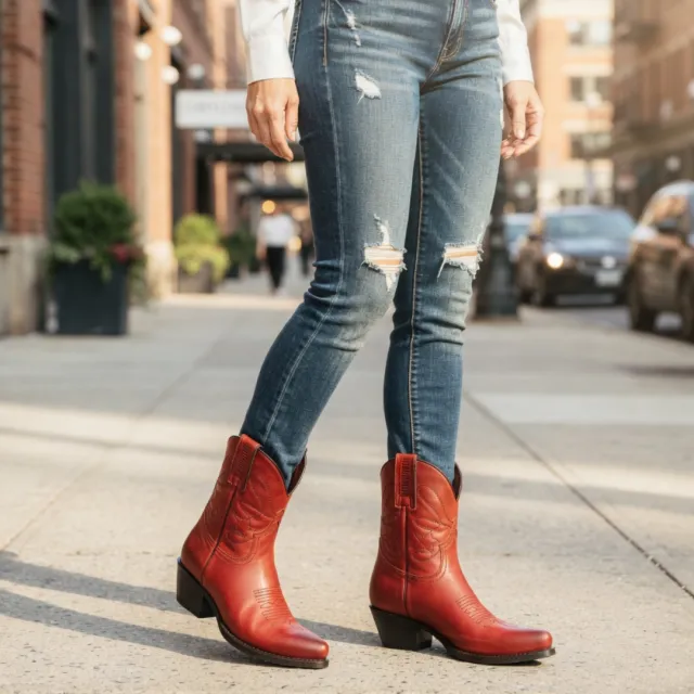 Boots santiag rouge femme - Bottines cowboy artisanales